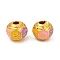 Brass Enamel Beads, Cadmium Free & Nickel Free & Lead Free, Round, Matte Gold Color, Pink, 6x5mm, Hole: 1.4mm