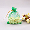 Rectangle Organza Drawstring Bags, Gold Stamping Moon and Star Pattern, Medium Sea Green, 9x7cm