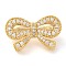 Brass Micro Pave Clear Cubic Zirconia Fold Over Clasps, Cadmium Free & Nickel Free & Lead Free, Bowknot, Real 18K Gold Plated, 15x24.5x9.5mm, Hole: 1.4mm