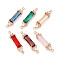 Brass Micro Pave Clear Cubic Zirconia and Glass Connector Charms, Rectangle Links, Cadmium Free & Nickel Free & Lead Free, Mixed Colors, Light Gold, 30~30.5x6.9x4~4.3mm, Hole: 1.2mm