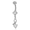 Piercing Jewelry, Brass Cubic Zirciona Navel Ring, Belly Rings, with 304 Stainless Steel Bar, Lead Free & Cadmium Free, Heart, Clear, 42mm, Pendant: 20.5x8mm, Bar: 14 Gauge(1.6mm), Bar Length: 3/8