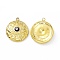 PVD Vacuum Plating 201 Stainless Steel Pendants, with Enamel, Real 18K Gold Plated, Flat Round with Evil Eye Charm, Prussian Blue, 18.5x16x3.7mm, Hole: 1.4mm