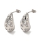 Brass with Cubic Zirconia Stud Earrings, Teardrop with Star, Lead Free & Cadmium Free, Long-Lasting Plated, Platinum, 22x12mm