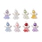 8Pcs 8 Colors Glass Pendants, Angel, with Alloy Wing Beads and Glass Pearl Beads & Brass Loop, Silver, 19.5x10x11mm, Hole: 1.8mm, 
