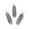 Natural Amethyst Copper Wire Wrapped Pointed Pendants, Faceted Bullet Charms, Platinum, 49x14.5x11.5mm, Hole: 5mm