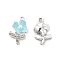 Alloy Rhinestone Enamel Pendants, with ABS Plastic Imitation Pearl Beads, Flower Charms, Platinum, Light Blue, 19.5x11x4mm, Hole: 1.5mm