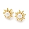 Brass Flower Stud Earrings with Natural Pearl, with 925 Sterling Silver Pins, Real 18K Gold Plated, 15x15mm