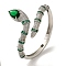 Brass Pave Green & Clear Cubic Zirconia Snake Open Cuff Bangle for Women, Platinum, Inner Diameter: 2-1/8x2-3/8 inch(5.25x5.95cm)