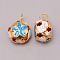 Iron Pendants, with Enamel Flower Pattern, Hollow, Dodger Blue, 19~20x14.5x12mm, Hole: 4.5mm