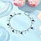 Natural Black Agate(Dyed & Heated) & Natural Pearl & 304 Stainless Steel Heart Tassel Curb Chain Anklets, Stainless Steel Color, 9-1/2 inch(242mm)