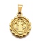304 Stainless Steel Pendants,  Religious Theme, PVD Vacuum Plating, Flower with Saint Benedict, Golden, 22x18x2.5mm, Hole: 3x7mm