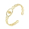 Brass Mariner Link Open Cuff Bangle Making, for Half Drilled Beads, Cadmium Free & Nickel Free & Lead Free, Real 18K Gold Plated, Inner Diameter: 2-1/4x1-3/4 inch(5.6x4.5cm), Tray: 7mm, Pin: 0.9mm