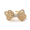 Brass Pave Cubic Zirconia Open Cuff Rings for Women, Cadmium Free & Lead Free, Bowknot, Real 18K Gold Plated, US Size 6 3/4(17.1mm)