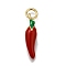 Brass Enamel Pendants, with Jump Ring, Long-Lasting Plated, Rack Plating, Lead Free & Cadmium Free, Chili Charm, Red, 18.5x4.5mm, Hole: 3mm