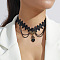 Gothic Alloy Rhinestone Black Lace Heart Choker Necklaces for Women, Jet, 13.39 inch(34cm)