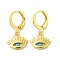 Real 18K Gold Plated Brass Dangle Leverback Earrings, with Glass, Evil Eye, Deep Sky Blue, 25x13mm