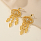 Vintage Oval with Teardrop Brass Cubic Zirconia Dangle Stud Earrings, Golden, White, 61x28mm