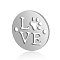 201 Stainless Steel Links connectors, Flat Round with Word Love, Stainless Steel Color, 12x0.8mm, Hole: 1mm