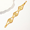 Brass Rhombus with Flat Round Link Chain Bracelets for Women, Real 18K Gold Plated, 7-5/8 inch(19.5cm)