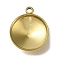 Ion Plating(IP) 304 Stainless Steel Pendant Cabochon Settings, Flat Round, Real 18K Gold Plated, Tray: 12mm, 16x13x4mm, Hole: 1.4mm