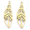 201 Stainless Steel Pendants, Filigree Joiners Findings, Laser Cut, Feather, Golden, 33x10x1mm, Hole: 1.6mm