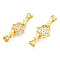 Brass Micro Pave Clear Cubic Zirconia Fold Over Clasps, Nickel Free, Flower, Real 18K Gold Plated, Flower: 17x14.5x3mm, Clasp: 13x7x6.5mm, Inner Diameter: 4mm