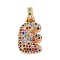 Brass Micro Pave Cubic Zirconia Pendants, Nickel Free, Real 18K Gold Plated, Colorful, Letter E, 18.5~24x12.5~25.5x5~5.5mm, Hole: 5x3mm