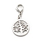 Tarnish Resistant Round Ring with Tree 304 Stainless Steel Filigree Pendant Decorations, with 304 Stainless Steel Lobster Claw Clasps & Open Jump Rings, Stainless Steel Color, 30mm