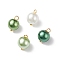 Glass Pearl Pendants, with Golden Plated Brass Findings, Round, Lime, 11x8.5mm, Hole: 5mm