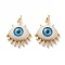 Brass Pendants, with Acrylic and Jump Rings, Eye, Long-Lasting Plated, Real 18k Gold Plated, Blue, 21.5x18x7mm, Hole: 3mm, Jump Ring: 5x1mm