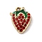 Strawberry Alloy Pendants, with Enamel & Rhinestone, Golden, 17x13x4mm, Hole: 1.6mm