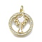 Brass Micro Pave Clear Cubic Zirconia Pendants, Cadmium Free & Lead Free, with Shell, Flat Round with Coconut Tree, Real 16K Gold Plated, 20.5x17.5x2.5mm