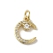 Real 18K Gold Plated Brass Pave Cubic Zirconia Pendants, Cadmium Free & Nickel Free & Lead Free, with Jump Rings, Moon, Clear, 13.5x10x3mm, Hole: 3mm