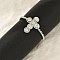 304 Stainless Steel Crystal Rhinestone Cuff Rings for Women, Cross Open Rings, Stainless Steel Color, Cross: 13x10mm, Inner Diameter: Adjustable