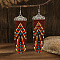 Bohemian Style Tassel Dangle Earrings, with Geometric Patterns and Glass Beads, Dark Red, 103x27mm