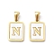 Ion Plating(IP) 304 Stainless Steel Pave Shell Pendants, Rectangle Charm, Real 18K Gold Plated, Letter N, 17.5x12x1.5mm, Hole: 3x5mm