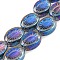 Electroplate Glass Beads Strands, Full Plated, Oval with Flower, Blue, 14x10.4x4.8mm, Hole: 1.2mm, about 45pcs/strand, 25.04 inch(63.6cm)