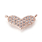 Brass Micro Pave Cubic Zirconia Links Connectors, Heart, Clear, Rose Gold, 5.5x15x2mm, Hole: 0.8mm