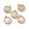 Natural Moonstone Faceted Flat Round Charms, with Rack Plating Brass Settings, Long-Lasting Plated, Golden, 14.5x12x5.5mm, Hole: 1.4mm
