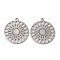 Non-Tarnish 304 Stainless Steel Pendants, Laser Cut, Hollow, Flat Round with Flower Charm, Stainless Steel Color, 28x25x1mm, Hole: 1.6mm