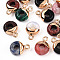 Natural Miriam Stone Flat Round/Donut Charms, with Rack Plating Golden Tone Brass Loops, 14x10mm