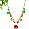 Christmas Bell & Flower Alloy Pendant Necklaces, Dark Red & Green, Golden, 19.69 inch(50cm)