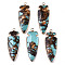 Assembled Bronzite and Synthetic Aqua Terra Jasper Pendants, with Edge Light Gold Plated Brass Findings, Teardrop, Turquoise, 47~47.5x17x4.5~5mm, Hole: 2mm