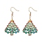 Glass Christmas Tree Dangle Earrings, Golden Brass Wire Wrap Jewelry for Women, Colorful, 52mm, Pin: 0.7mm