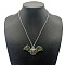 Shiny Alloy Pave Natural Paua Shell Pendant Necklaces, Platinum, Bat