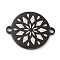 304 Stainless Steel Connector Charms, Flat Round Links with Flower Pattern, Electrophoresis Black, 16x20x1.5mm, Hole: 1.6mm