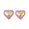 304 Stainless Steel Enamel Pendants, Heart Charms, Real 18K Gold Plated, PVD Vacuum Plating, Plum, 18x18.5x4mm, Hole: 1.5mm