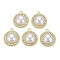 Alloy Pendants, with Crystal Rhinestone and ABS Plastic Imitation Pearl, Cadmium Free & Lead Free, Flat Round, Light Gold, 24x20.5x7.5mm, Hole: 2mm