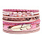 PU Leather Multi-strand Bracelets, with Wax Polyester Cords, Alloy Magnetic Clasp and Rhinestone, Feather, Golden, Pink, 7-1/2 inch(19cm), 40mm