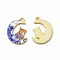 Alloy Printed Pendants, Cadmium Free & Nickel Free & Lead Free, Moon With Owl, Orange, 20.5x16x1.5mm, Hole: 1.5mm